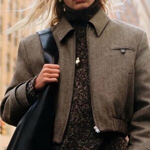 COS Brown Wool-Blend Bomber Jacket